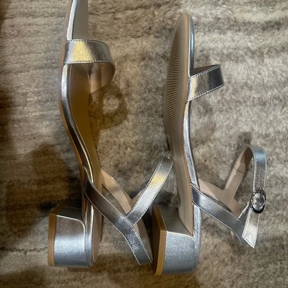 Stuart Weitzman Metallic Silver Block Heels. Never Worn! - Picture 4 of 6